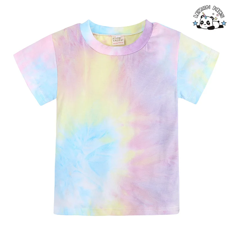 LEZONKIDS - Conjunto de Roupas Femininas de Manga Curta de Alta Qualidade, 2 Peças, Camiseta Tie-dye para Meninas de 2 a 14 anos